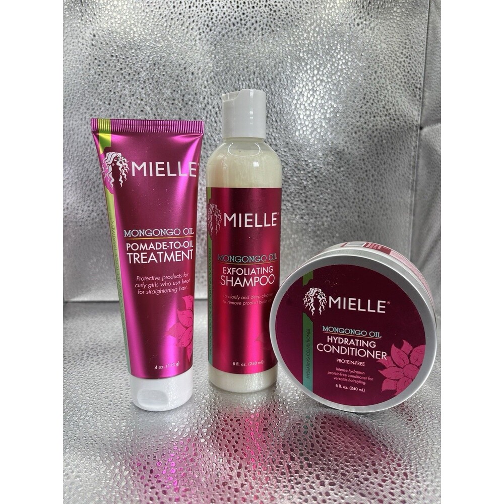 Mielle Mongongo Oil Hair Care Bundle Shampoo Conditioner Pomade Treatment 3 Pcs